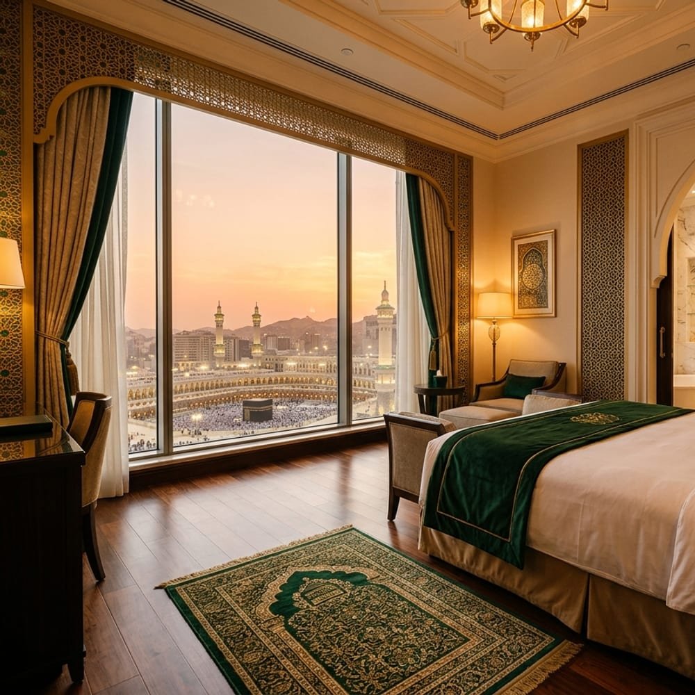 Otel odasından Mescid-i Haram manzarası